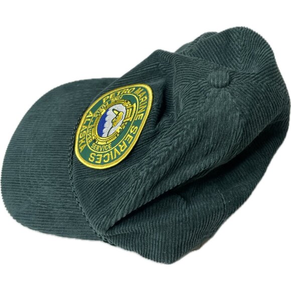 Vintage Petro Marine Services Alaska Corduroy Ball Snap Back Cap Hat Green - Picture 2 of 6